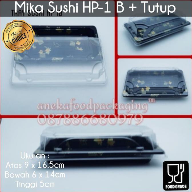 Mika box/tray/wadah sushi bento HP 1 hitam motif+tutup