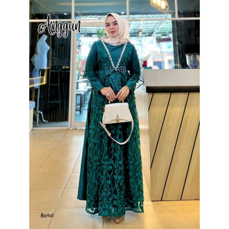 GAMIS ANGGUN HIJAU BOTOL / GAMIS PESTA MUSLIMAH / GAUN PESTA / GAMIS WISUDA / SERAGAM BRIDESMAIDS / 