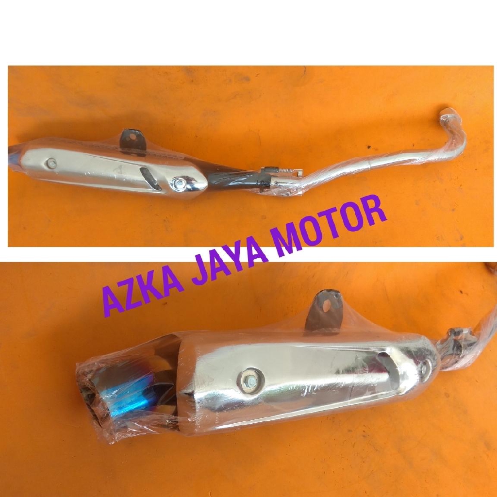 Knalpot Racing Bobokan Yamaha Vega R new model standar moncong pelangi biru