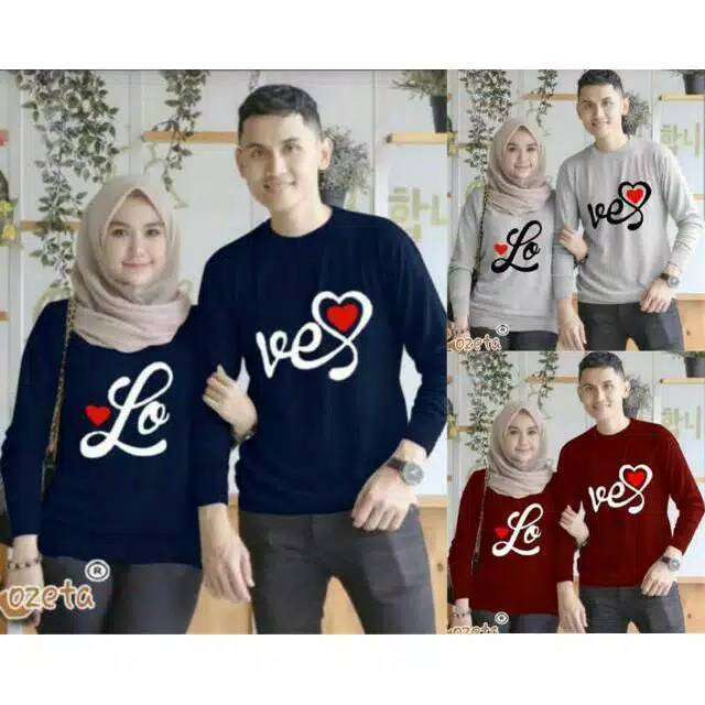 Kaos couple love foil lengan panjang - baju pasangan love font