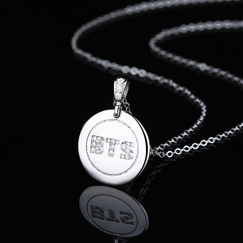 Kalung Liontin Koin Motif Tulisan Bts Gaya Kasual Untuk Wanita