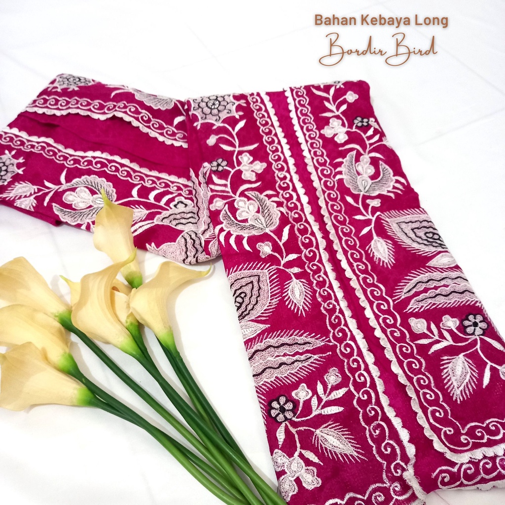 Pusat Bordir Tasikmalaya - Bahan kain Long Kebaya Bordir Handmade Bird Sutra Atbm Premium