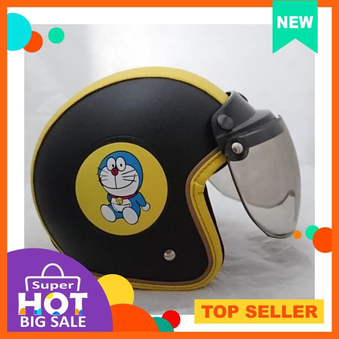 HELM BOGO ANAK KULIT DORAEMON BLACK YELLOW