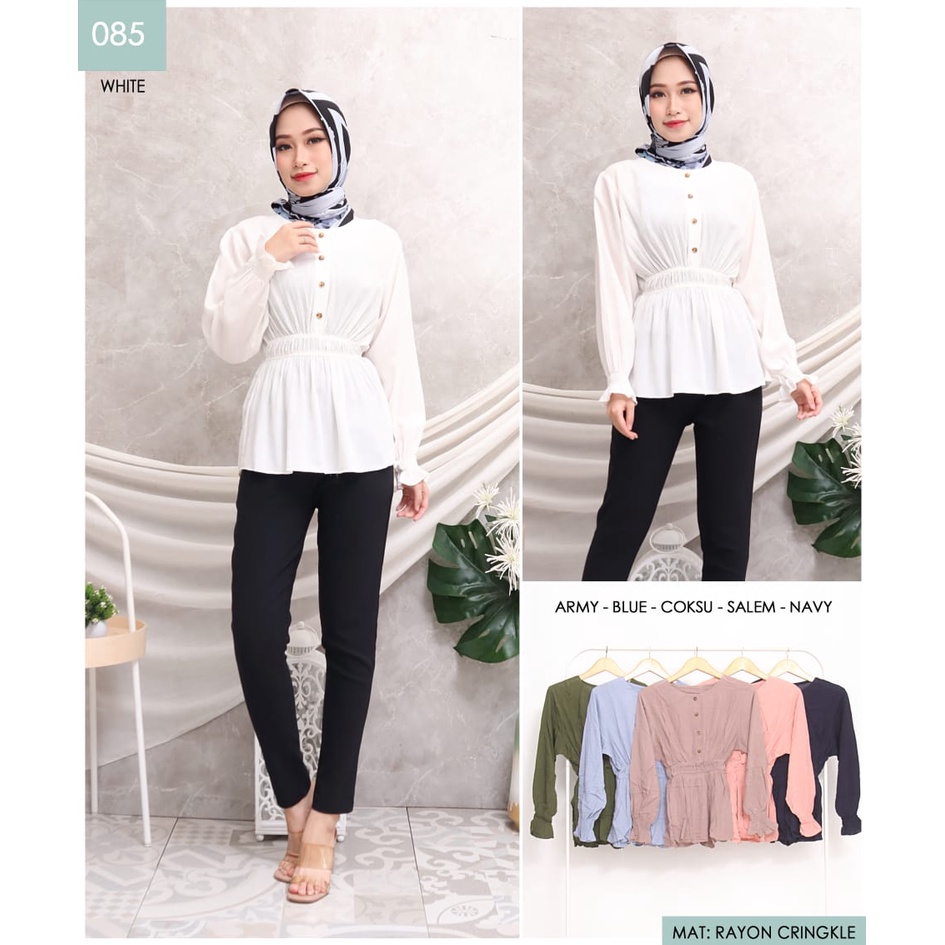 Tunik Nabilla Kemeja Tangan Panjang Karet Pinggang Atasan Kantor