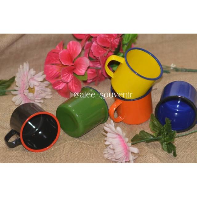 Souvenir Pernikahan Gelas Mug Enamel Ekslusive Souvenir Pernikahan Kado cetak 1 sisi