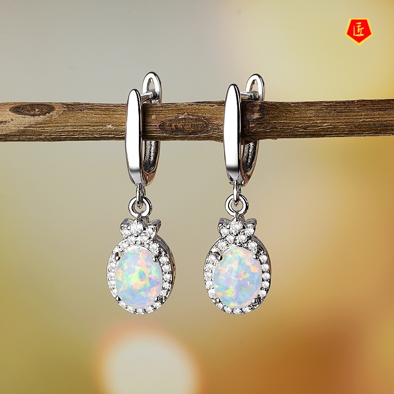 [Ready Stock]Simple Fashion Opal Full Diamond Earrings