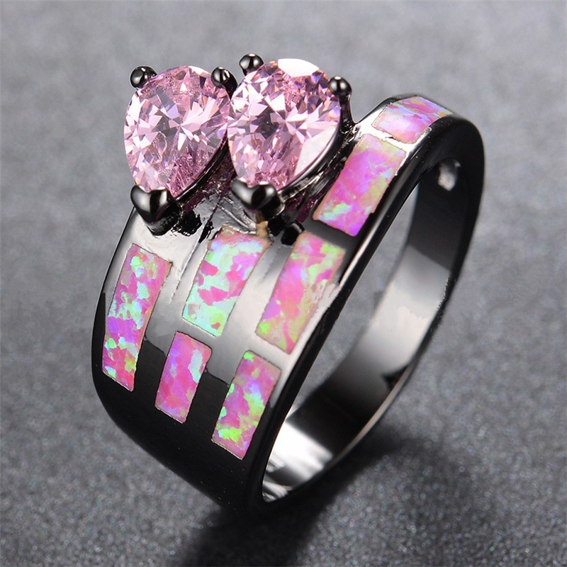 New style ring European and American pink gem opal ring