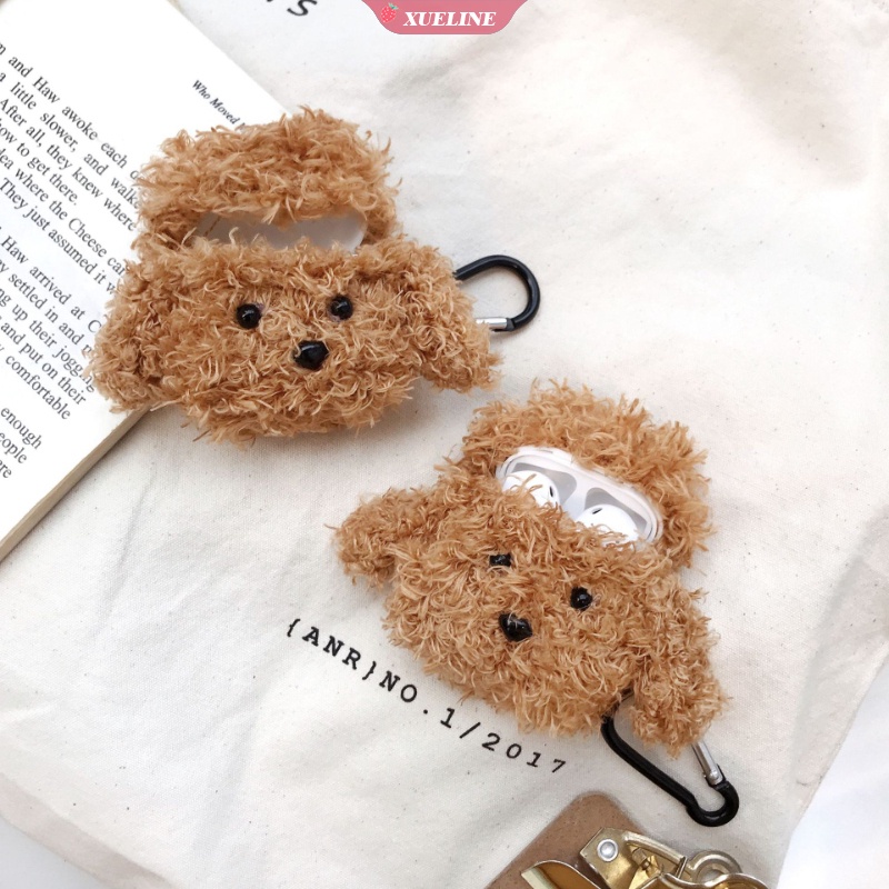 Casing Pelindung Apple AirPods 1 2 Bahan Plush Gambar Kartun Teddy Bear Lucu