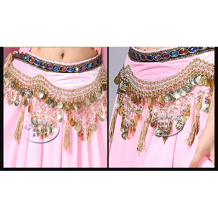 BELLY DANCE BELT PYRAMID SELENDANG PINGGUL TARI PERUT TARI TAMBORIN INDIA KOSTUM PENTAS PIRAMID SEGITIGA RUMBAI BELUDRU