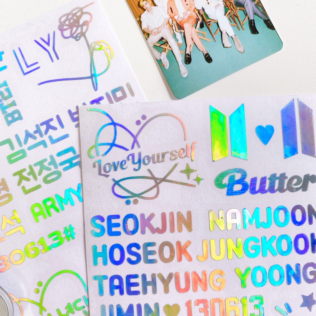 BTS HOLOGRAM STICKER SHEET (B T S Stiker Hologram Lembaran Cutting) A6 SIZE