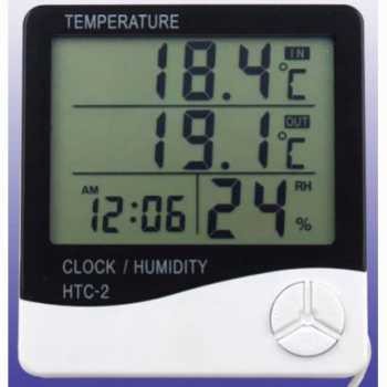 Termometer Digital Suhu Dan Kelembapan Ruangan Temperature Humidity Meter Clock Alarm Calender HTC-2