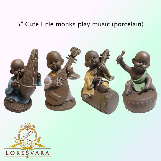 5&quot; Cute Little monks play music (Porcelain)