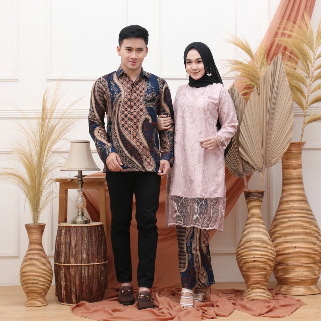 Saroja (111) Couple Batik Atasan Brukat Tunik Parang biru