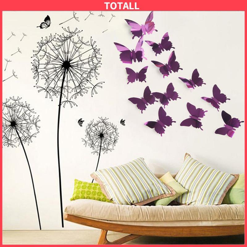 COD Tiga -Dimensi Pet Mirror 3D Butterfly Wall Sticker Stiker Ruang Tidur Ruang Ruang Ruang Belajar Studi-Totall