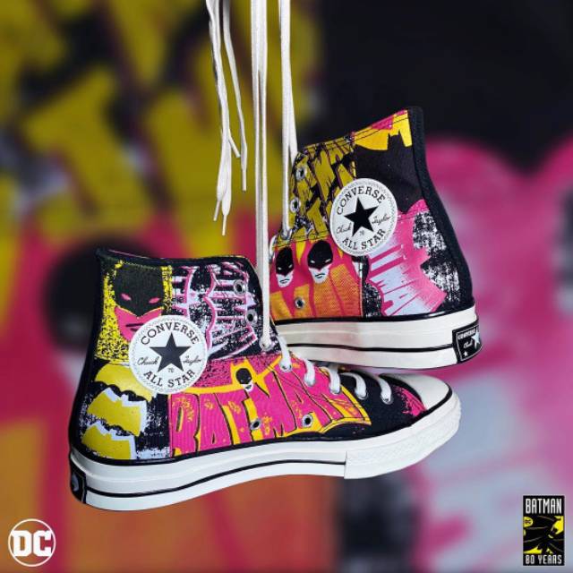 Sepatu Sneakers Pria CONVERSE Chuck 70 High X BATMAN Black Hot Pink Original 167317C