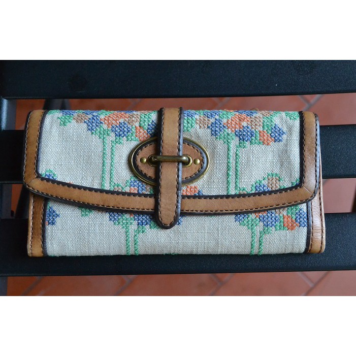 Dompet Fossil Original White Stitch VRI Long Wallet 2nd