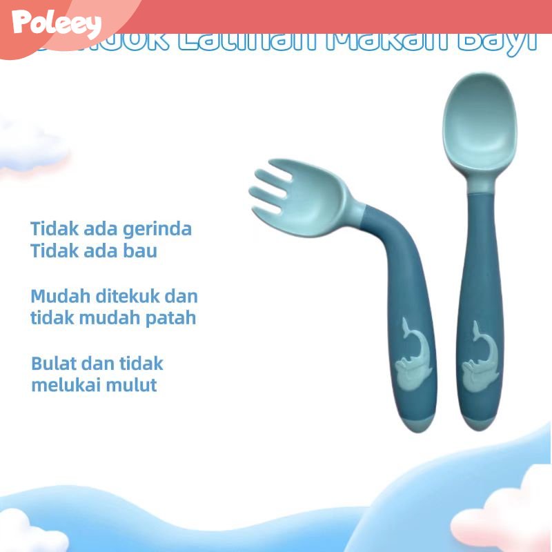 Ditekuk Bayi Anak Makan Sendok Bayi Sendok Garpu Food Grade Silicone Aman dan Tidak Berbahaya