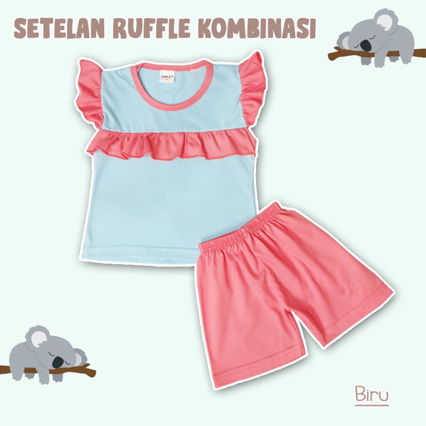 Owlet - setelan ruffle set POLOS / setelan anak perempuan polos