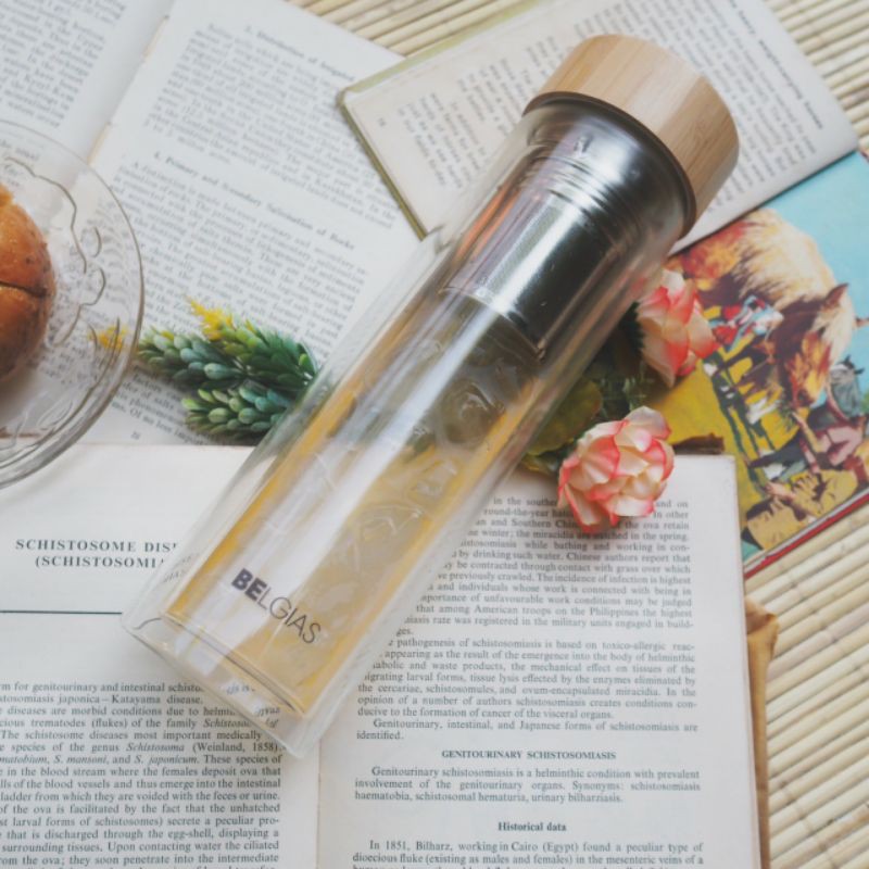 B - FIT LIFE 350ml FREE POUCH  BOTOL INFUSED WATER / BOTOL AESTHETIC / TUMBLER KACA / BOTOL JUS