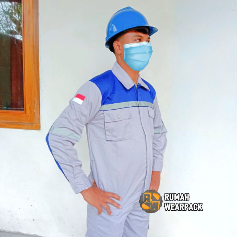 Baju Kerja/ Wearpack Proyek/ Seragam Kerja Atasan Warna Abu Muda Biru Benhur