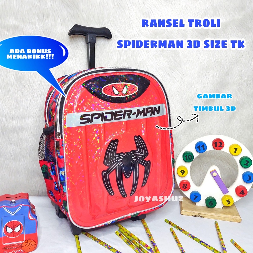 Tas Troli Anak Laki Laki Karakter Spiderman Gratis Bonus - Ransel Anak Laki-laki - Ransel Troli Anak TK - Troli Spiderman - Tas Gratis Botol -  Tas Sekolah Anak Troli - Spiderman - Tas Dorong Spiderman - Joyashuz