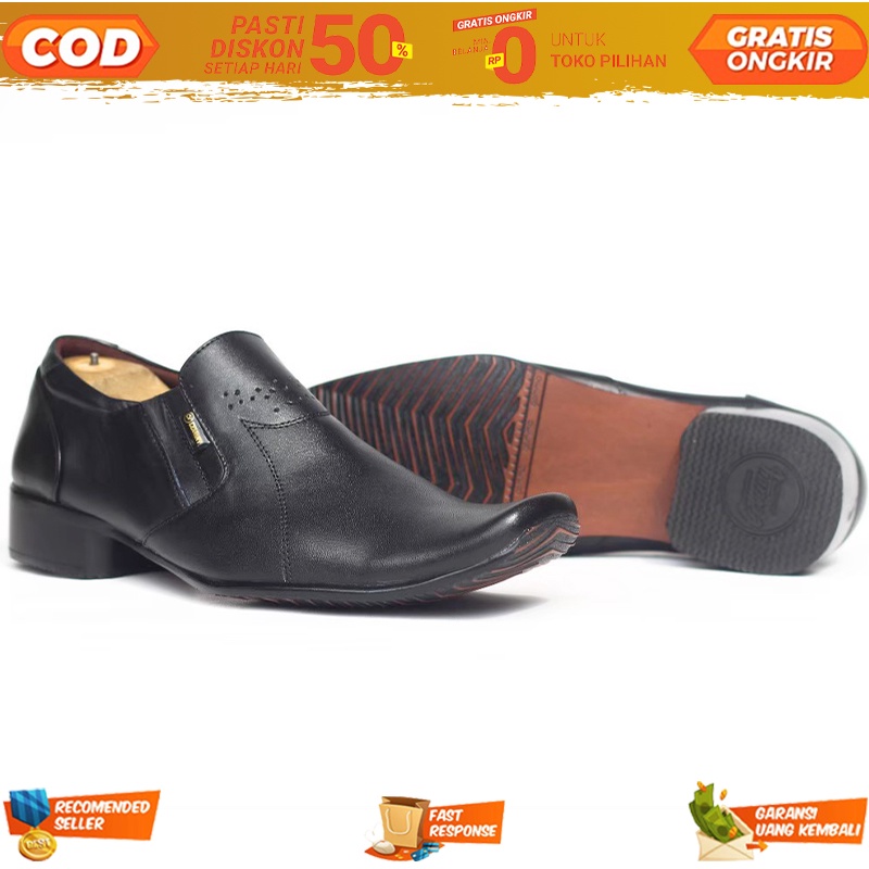 Sepatu Formal Oxford Pantofel Slop Kulit Asli Warna Hitam Ujung Lancip Peninggi Badan Pria - Sepatu 