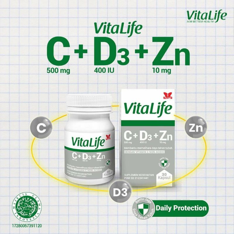 Vitalife Multivitamin C+D3+Zinc Daya Tahan Tubuh