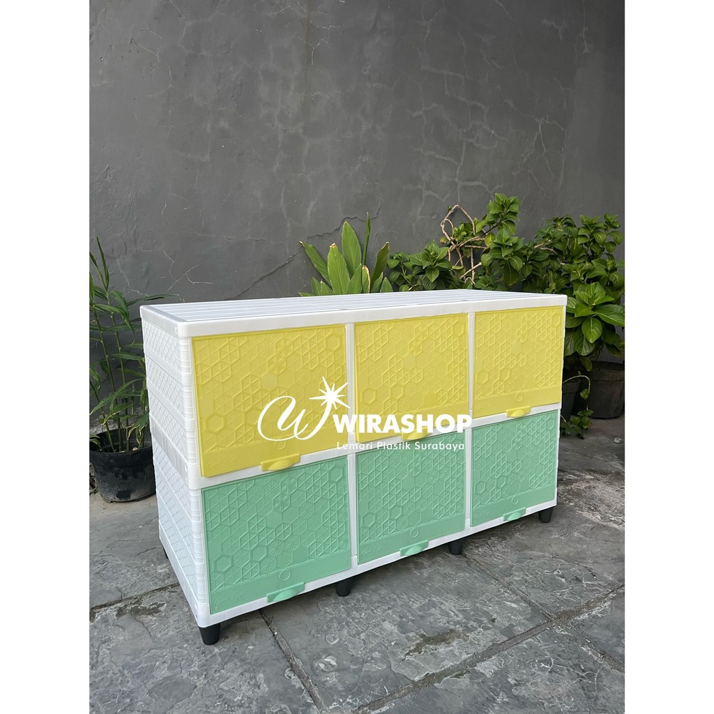 Lemari Pakaian Plastik Rak TV Loker Helm Serbaguna Murah Terlaris Praktis Ekonomis - Triple Club Flip Justin Fashion Alfa TCF 2 FTA 2 / Akako Zebra 3 pintu susun 2 Viral Multifungsi Motif Minimalis Modern Garansi Asli Anti Air