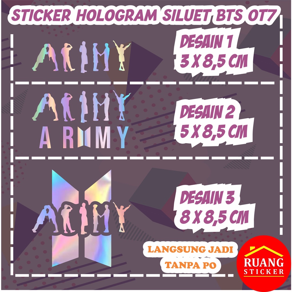 STIKER HOLOGRAM PELANGI BTS MEMBER SILUET OUTLINE OT7 SEHARI JADI CUSTOM STICKER