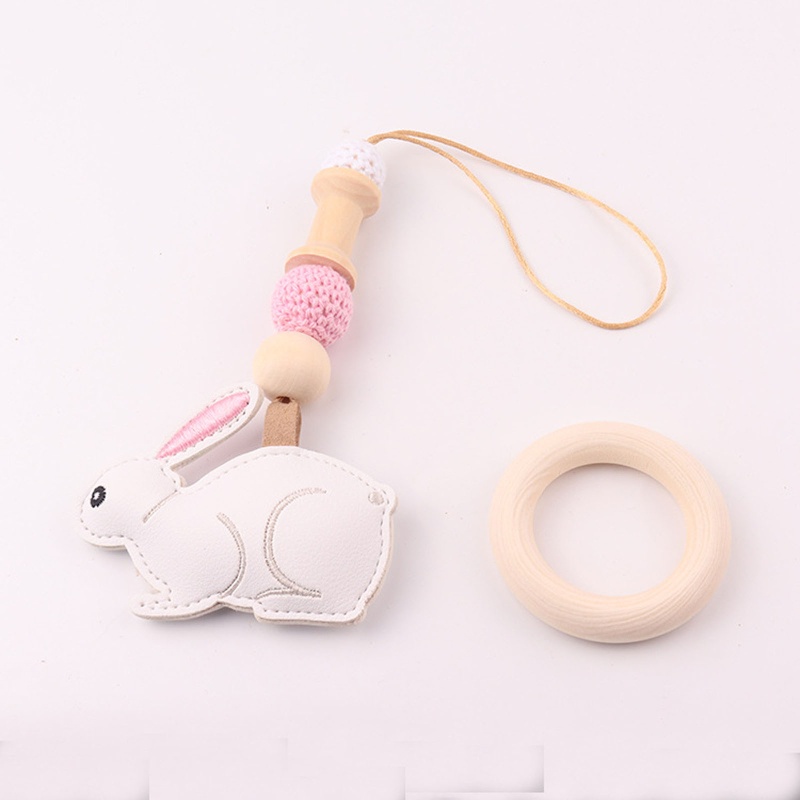 Mary 4pcs / Set Mainan Rattle + Teether + Ring + Manik-Manik Bahan Kayu Untuk Aksesoris Stroller Bayi