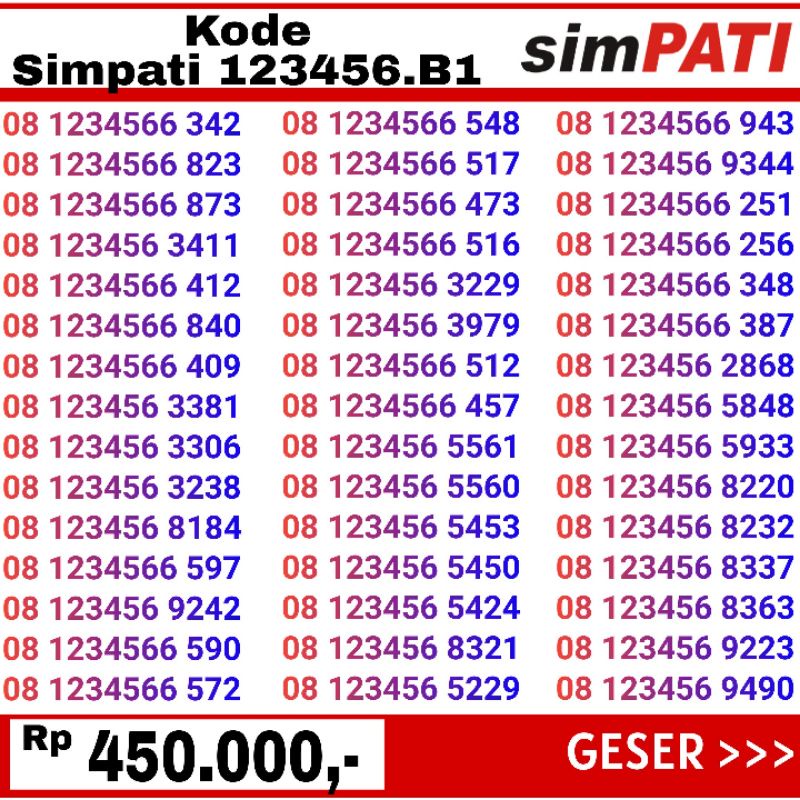 nomor cantik simpati 08123456 murah