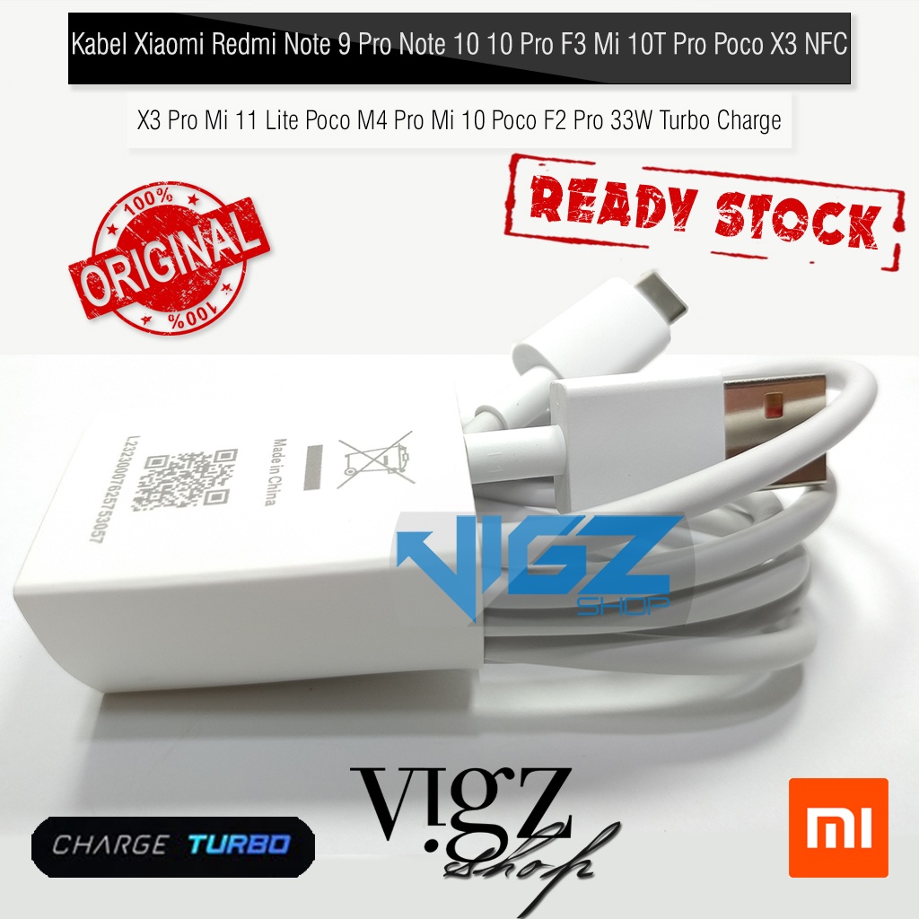 Kabel Data Xiaomi Redmi Note 9 Pro Note 10 10 Pro F3 Mi 10T Pro Poco X3 NFC X3 Pro Mi 11 Lite Poco M4 Pro Mi 10 Poco F2  Turbo Charge USB Type C 3A Original