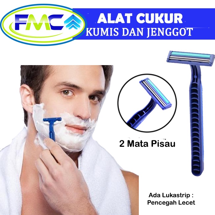 Cukur Kumis Jenggot Manual 2 Mata Pisau Tajam Alat Cukuran Perawatan Muka Wajah Warna Biru Kuning