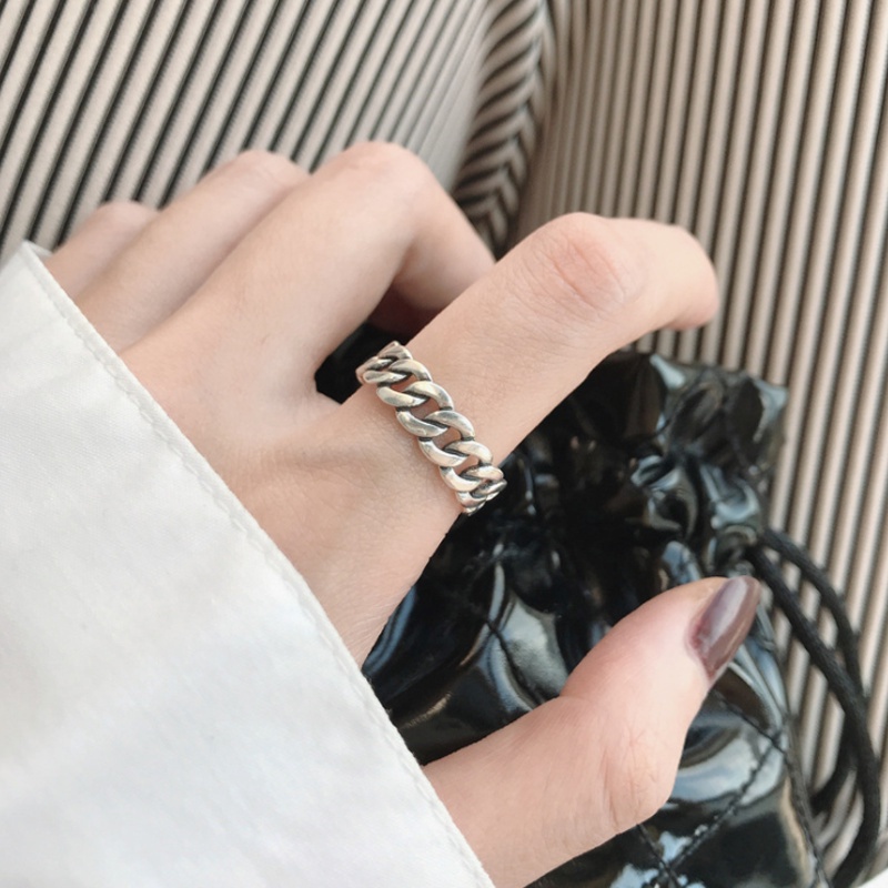 Cincin Jari Telunjuk Model Terbuka Dapat Disesuaikan Bahan S925 silver Gaya retro 40 Untuk Pasangan