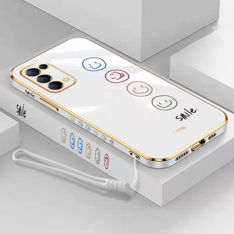 Smiley Face Case For VIVO Y20i Y12S Y50 Y30 Y11 Y19 S1 PRO Y93 Y91C Y12 Y15 Y17 Y20S Y20 Y30i Luxury Cartoon Soft electroplate Lanyard cover couple