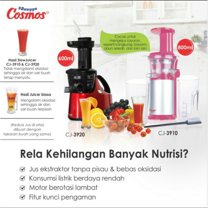 Slow Juicer Cosmos CJ 3910 kapasitas 800ml