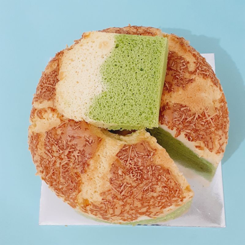 

pandan keju chiffon cake 2 rasa