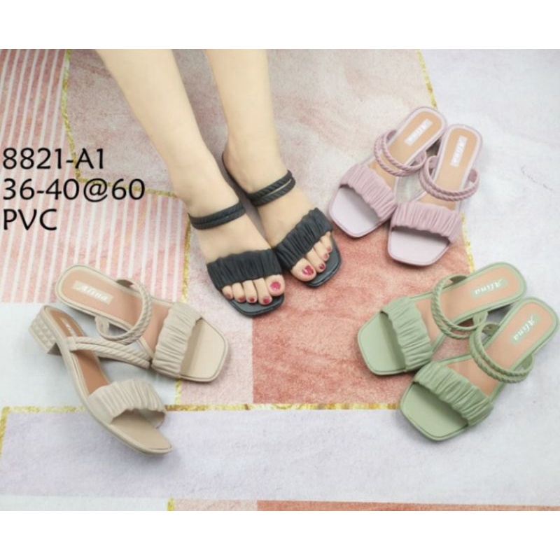 Sandal Jelly Wedges Tali Kerut Satu Ban ALINA 8821A1