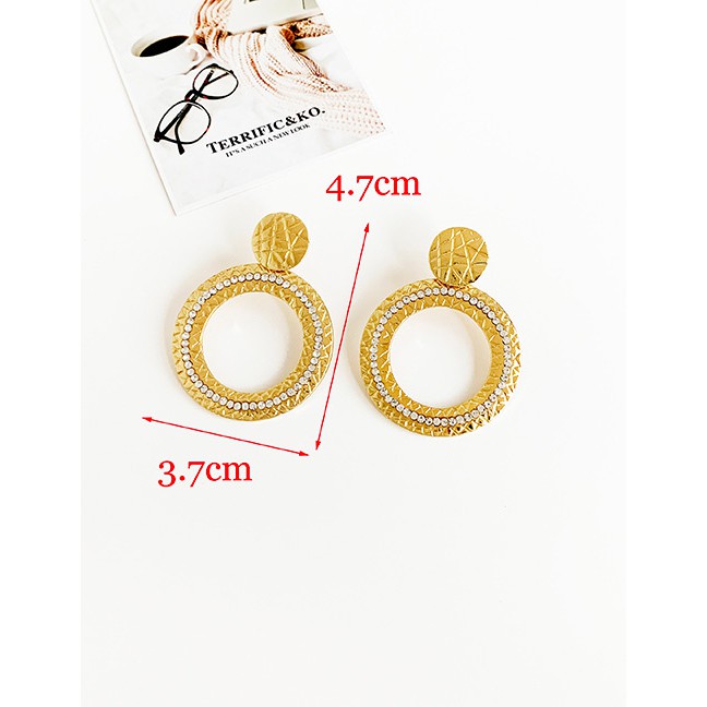 LRC Anting Tusuk Fashion Golden Alloy Studded Round Stud Earrings D75029