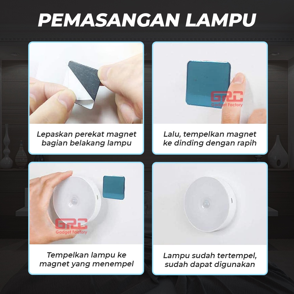 Lampu Darurat Sensor Gerak Lampu Tangga Lemari Dapur Dinding Magnetic