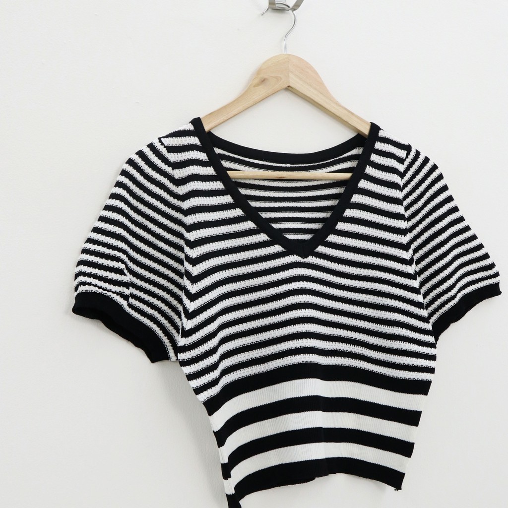 Ruche stripe knit top -Thejanclothes