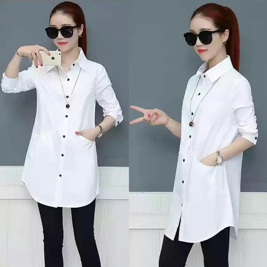 COD Baju atasan kemeja wanita putih hem murah cewek kerja blus kantor casual formal terbaru 2021