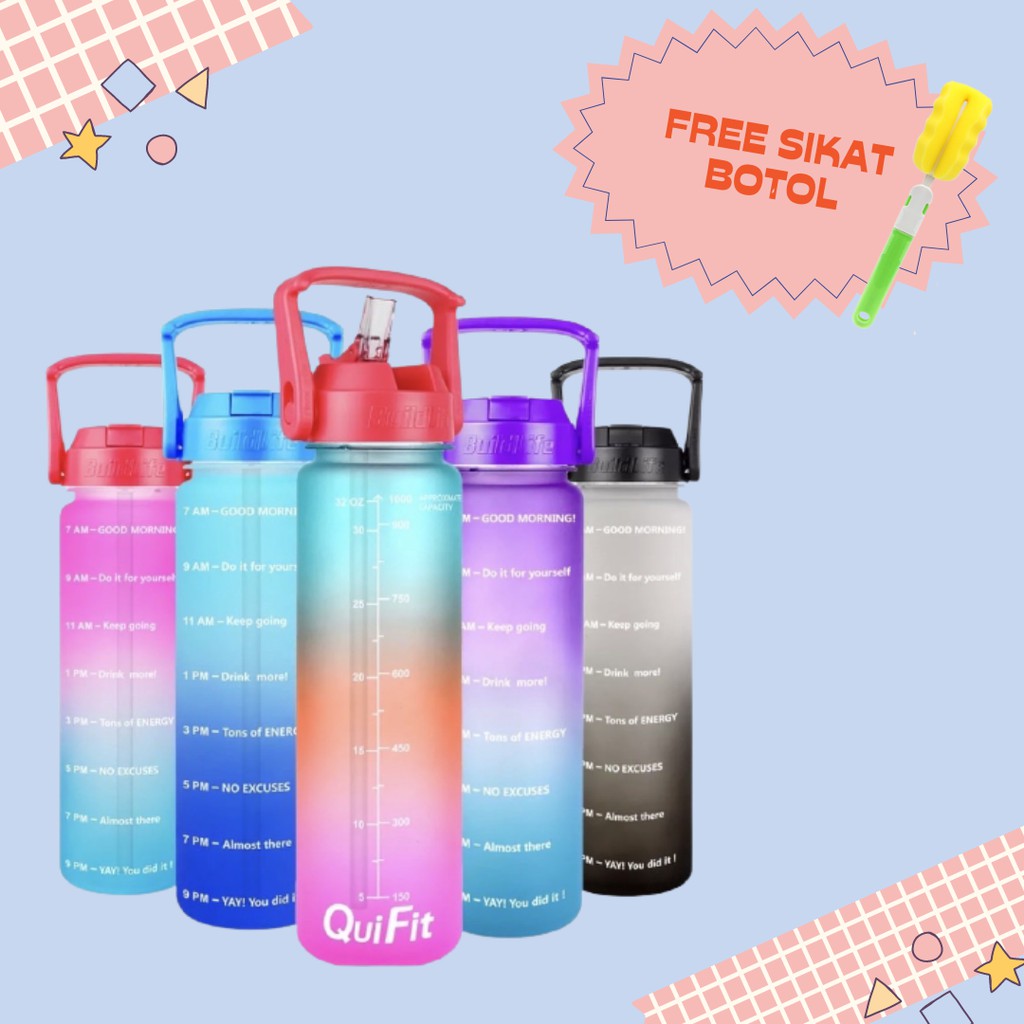 QuiFit ORIGINAL Botol Minum Penanda Waktu / Botol Waktu / FREE SIKAT BOTOL