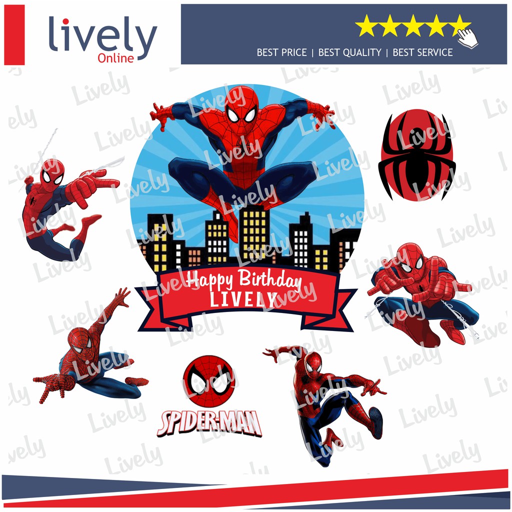 CUSTOM NAMA HIASAN KUE ULANG TAHUN CAKE TOPPER KARAKTER  HAPPY BIRTHDAY SPIDERMAN set