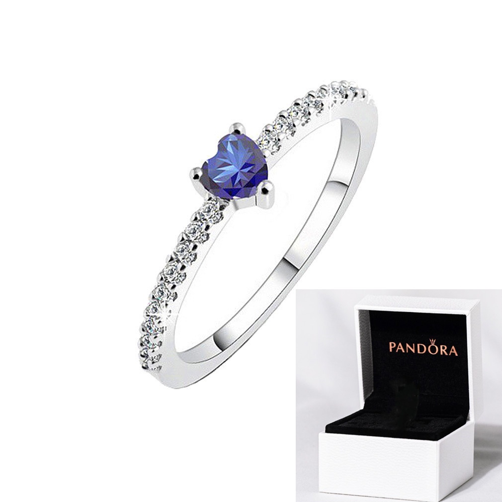 Cincin 925 Silver Cubic Zirconia Berlian Bentuk Hati Gaya Klasik Pandora Untuk Wanita