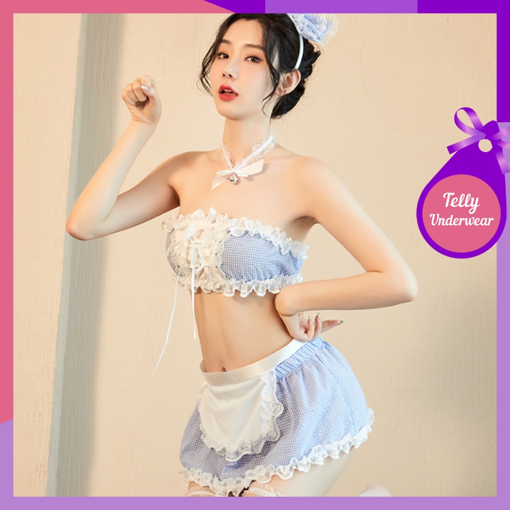 TELLY ➡️ 251 Set Lingerie + Cd + Bando Sexy Pakain Dalam Model Costume Maid Eropa Deluxe