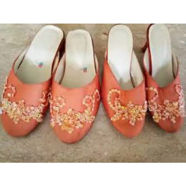 Selop pengantin set/sepatu pengantin/selop akad motif payet