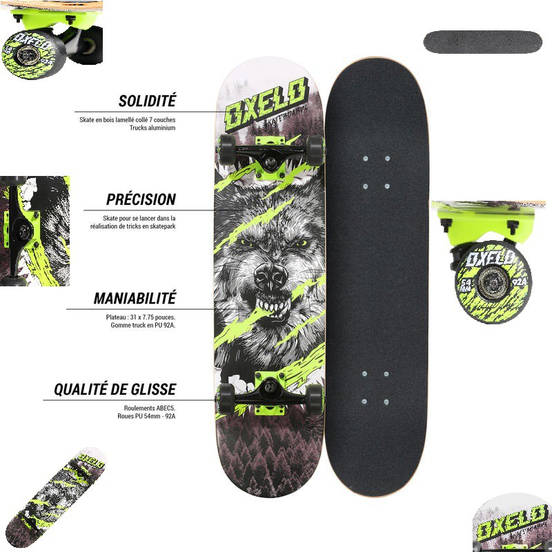 SKATEBOARD MURAH - OXELO MID 500 WOLF SKATEBOARD - GREEN - SKATEBOARD REMAJA ORIGINAL IMPOR