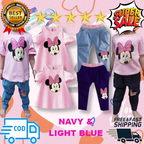 VISION ONLINE-SETELAN BAJU SABRINA KAOS ANAK PEREMPUAN STRIPY MINNIE PINKY 1 2 3 4 TAHUN MURAH KOREA