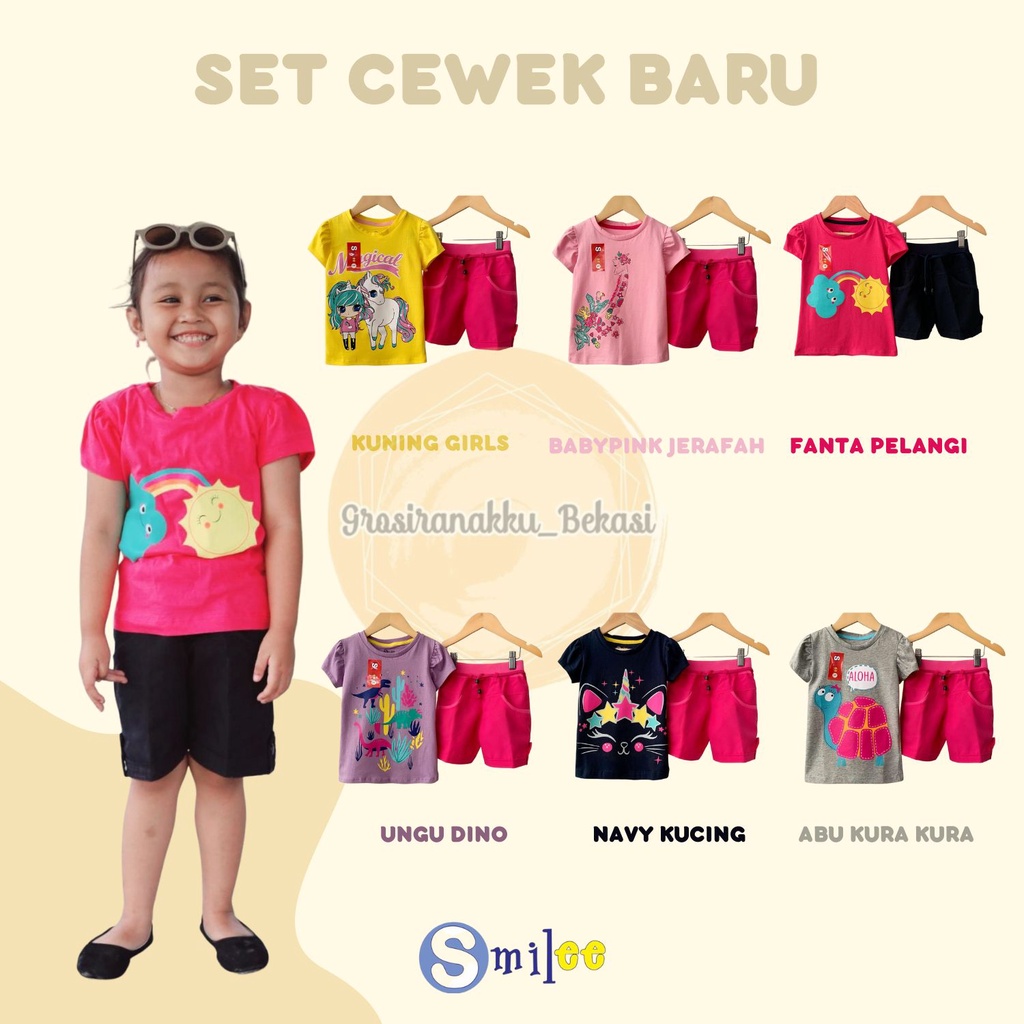 Setelan Anak Smilee New Cewe Mix Warna dan Motif size 1,2,3th